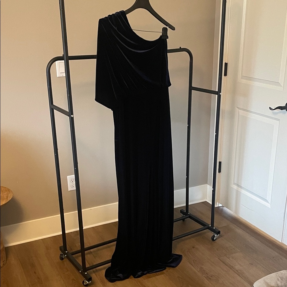 Adrianna Papell One Shoulder dark Navy Velvet Dress